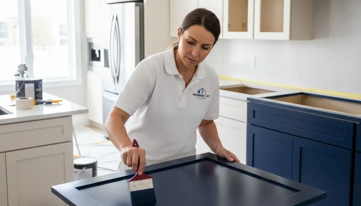 Professional cabinet painting in Des Moines, IA kitchen by local house painters