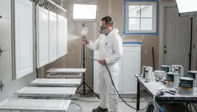 Professional cabinet painting process applying smooth, durable kitchen finishes in Des Moines, IA