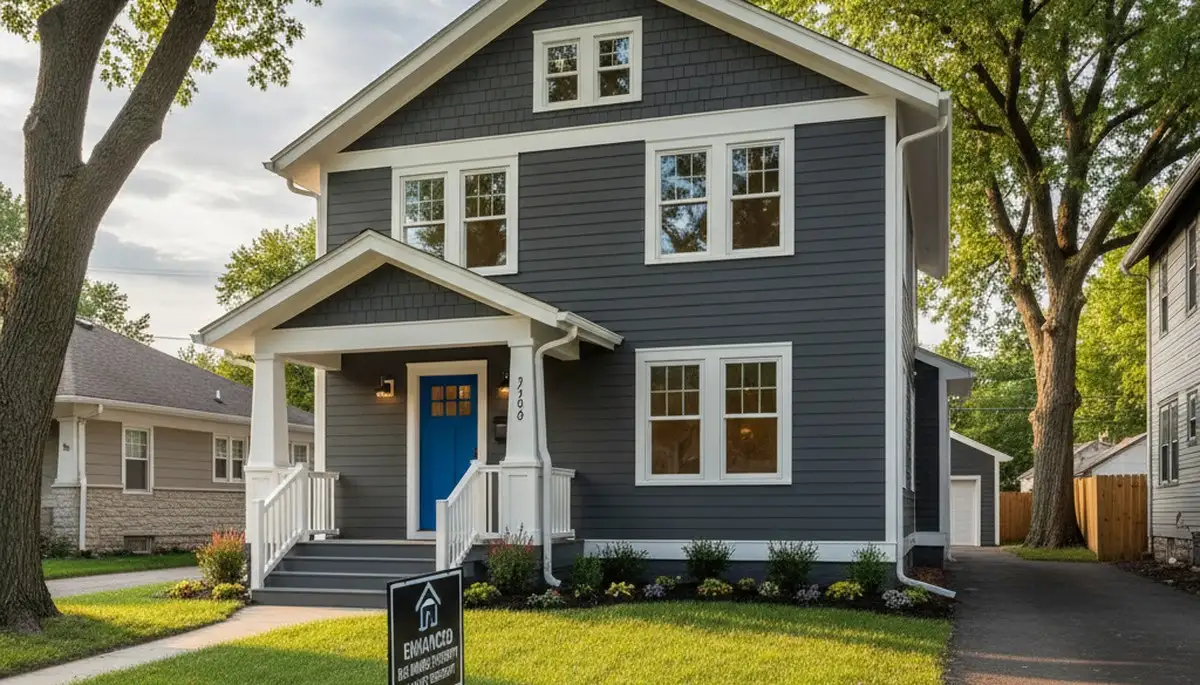 Fresh exterior house painting in Des Moines, IA highlighting smooth, weather-resistant finishes