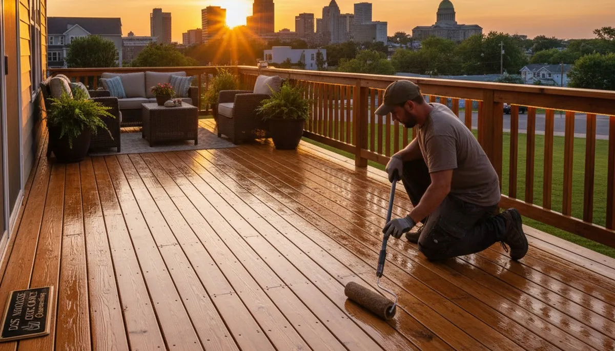 Professional deck staining in Des Moines, IA enhancing wood grain and protecting outdoor surfaces
