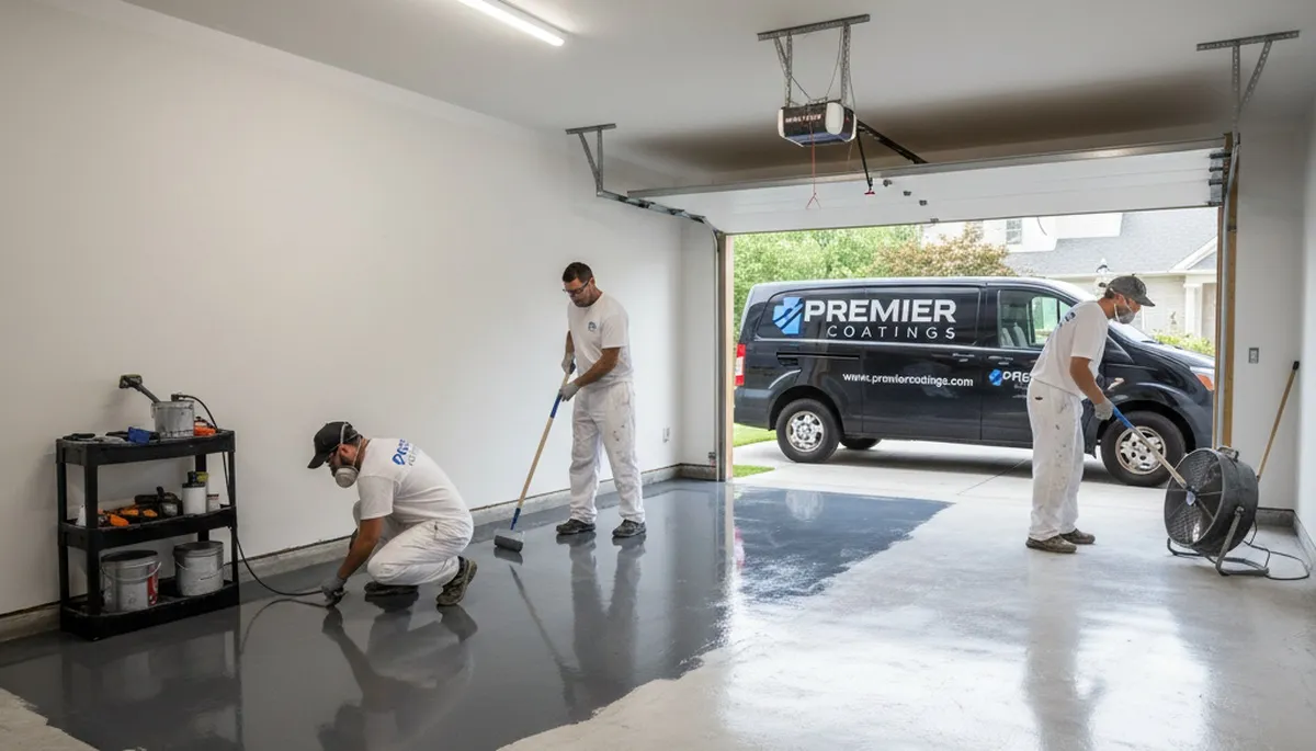 Professional garage floor epoxy coating in Des Moines, IA applied by local house-painting experts