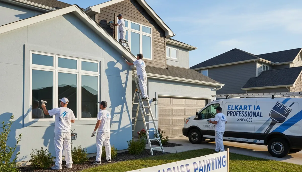 House painters in Des Moines, IA painting a home exterior for a professional finish