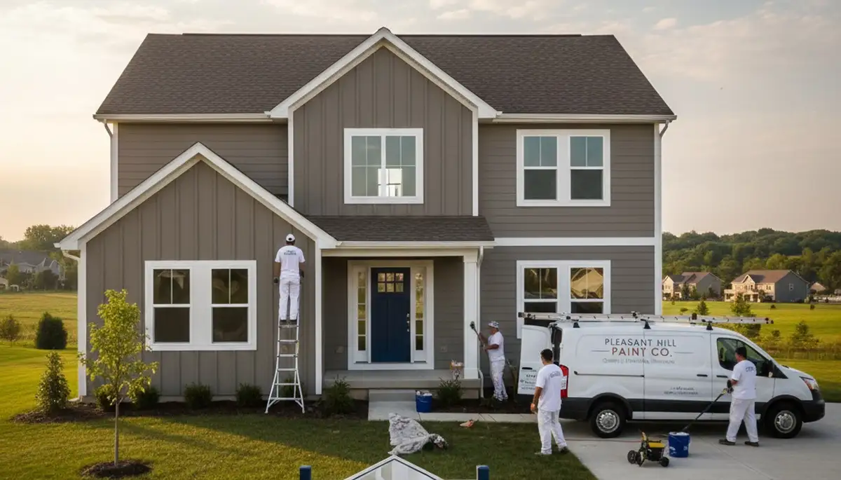 Professional house painters working on residential exterior in Des Moines, IA