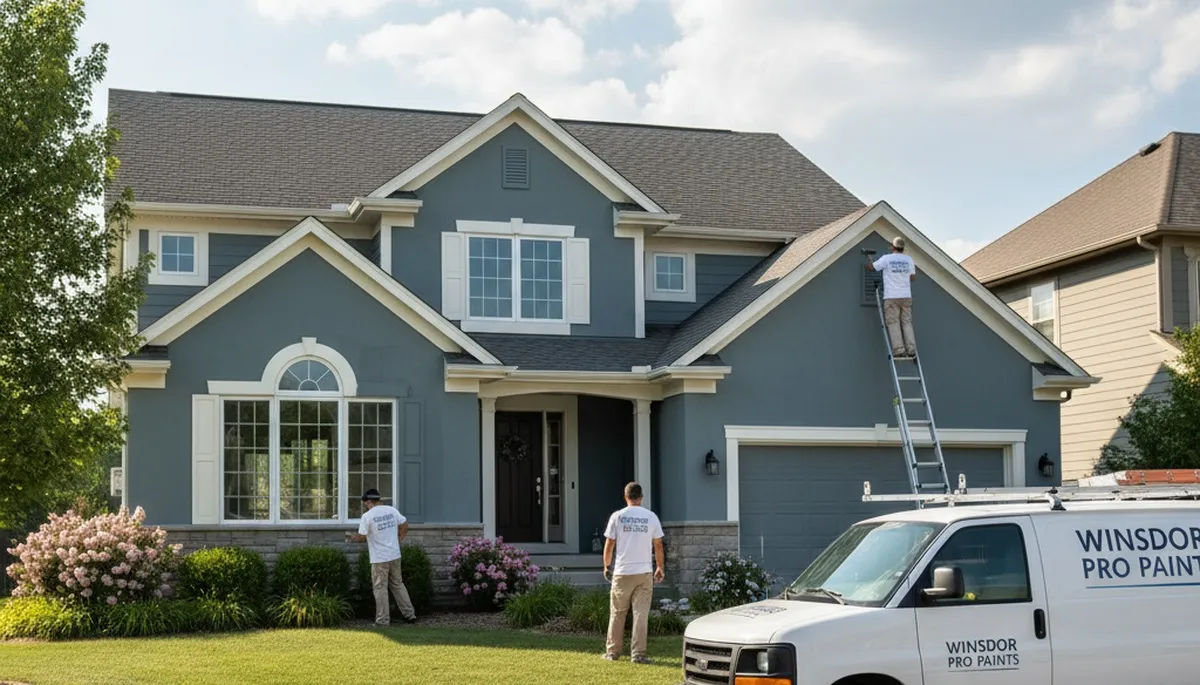Professional house painters working on residential exterior in Des Moines, IA