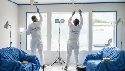 Professional popcorn ceiling removal service in Des Moines, IA for smooth, modern home interiors