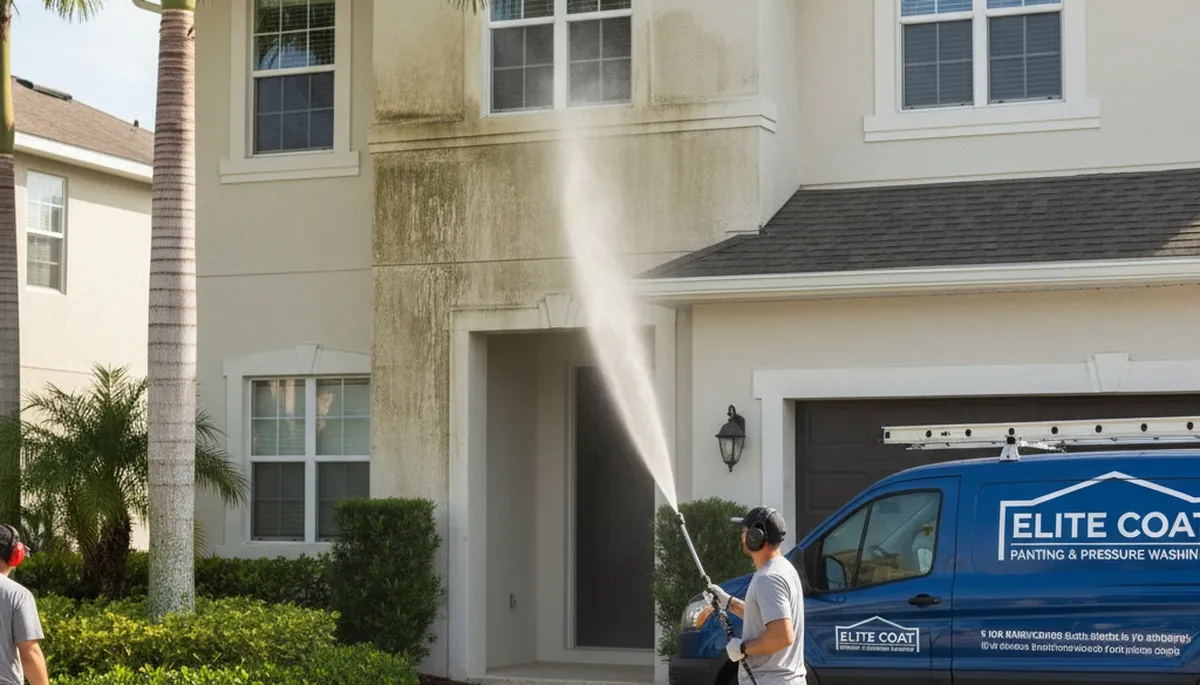 Professional pressure cleaning on home siding in Des Moines, IA by local house painting experts