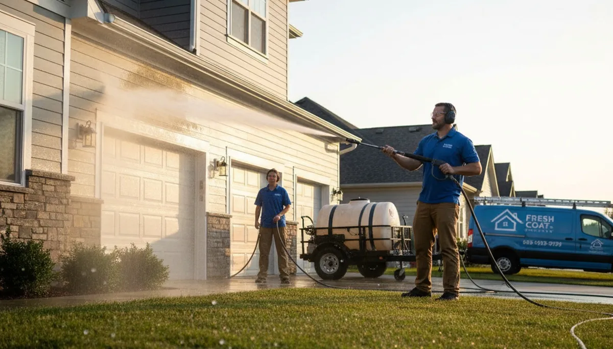 Professional pressure cleaning service restoring home exterior in Des Moines, Iowa