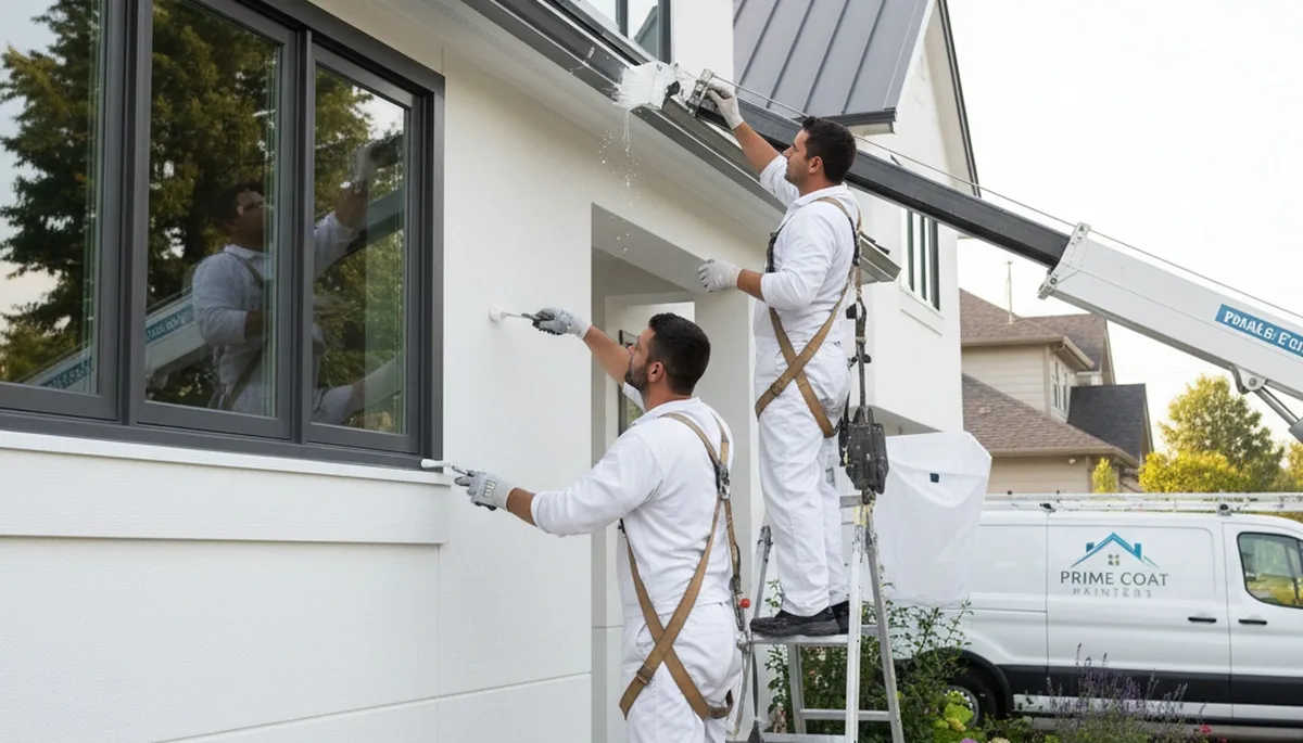 Professional trim and fascia painting on home exterior in Des Moines, IA by expert house painters