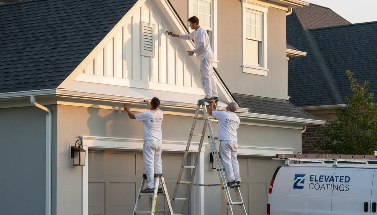 Professional trim and fascia painting on a Des Moines, IA home by expert exterior house painters